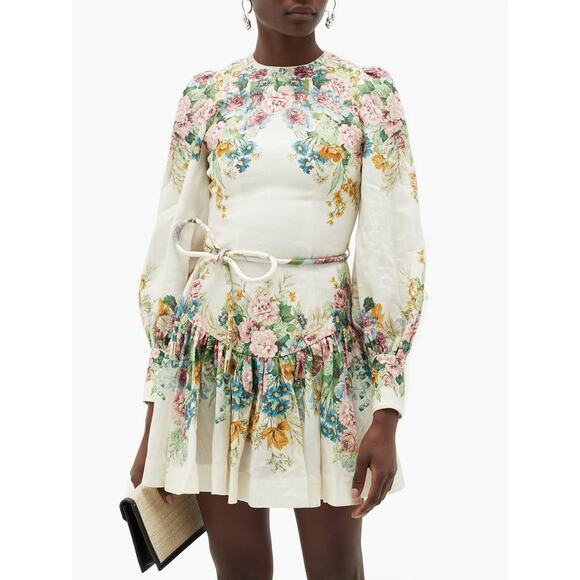 New With Tags ❤️Zimmermann Floral Wavelength Linen Mini Dress❤️ - Picture 2 of 3